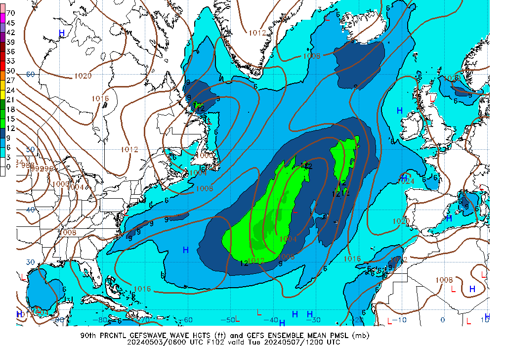 GEFSWAVE 102 Hour Wave Height  90th Percentile image