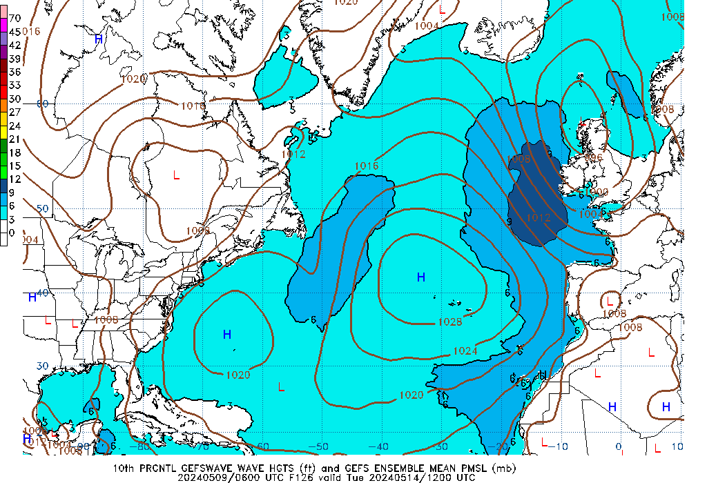 GEFSWAVE 126 Hour Wave Height  10th Percentile image