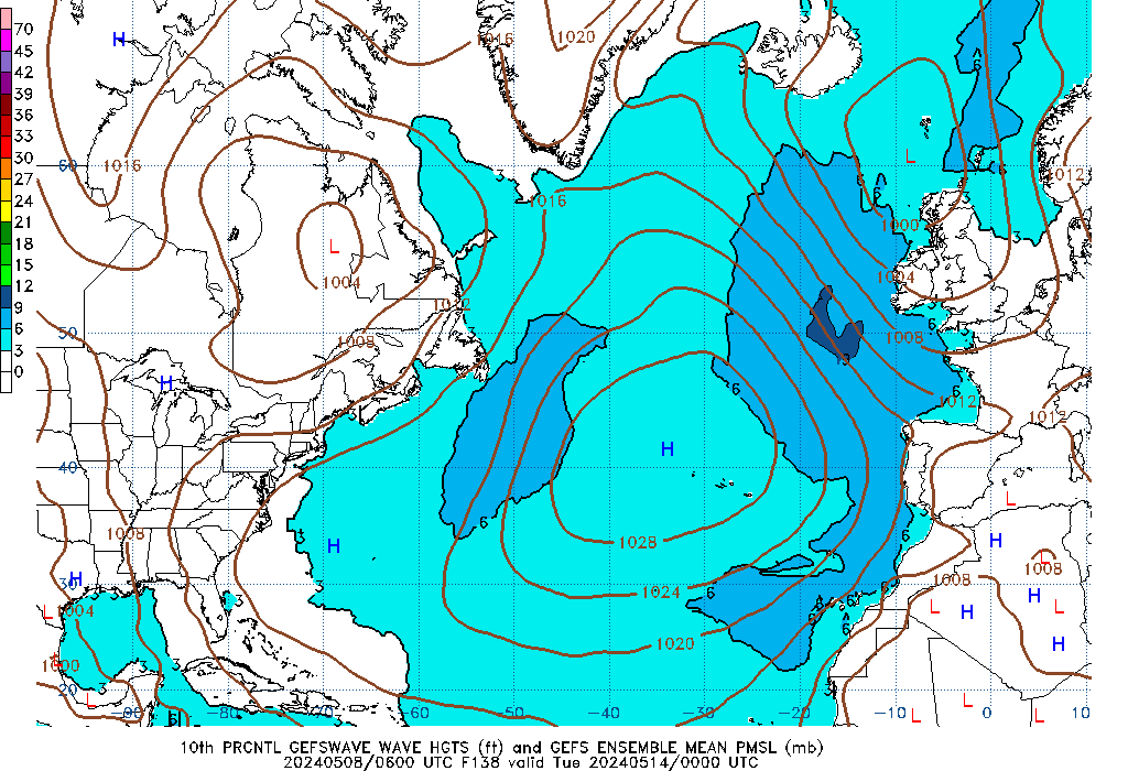 GEFSWAVE 138 Hour Wave Height  10th Percentile image