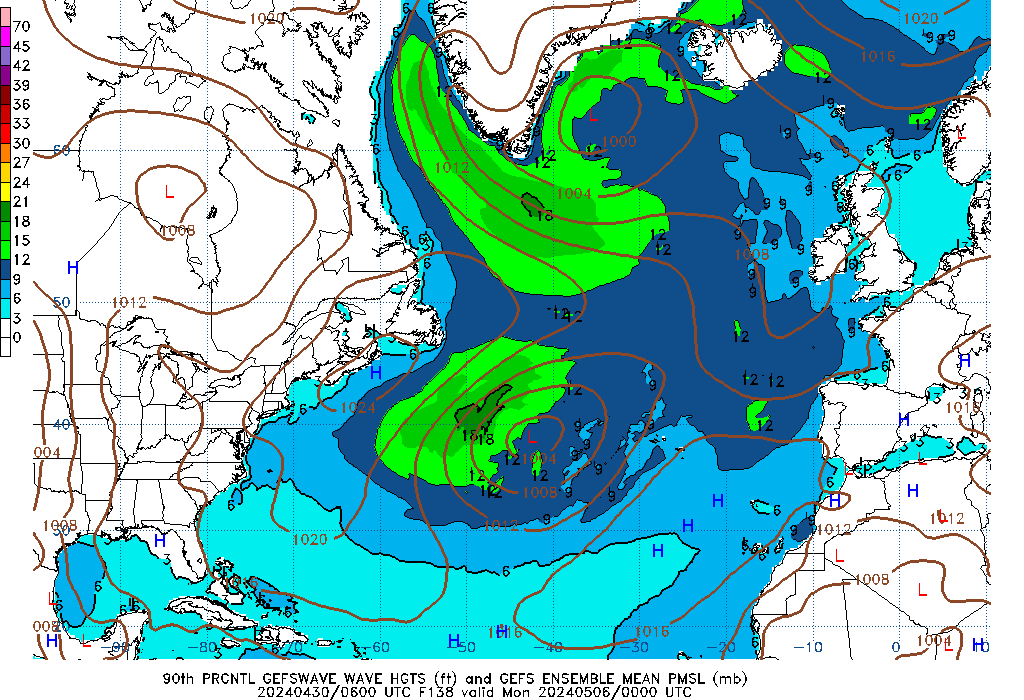GEFSWAVE 138 Hour Wave Height  90th Percentile image