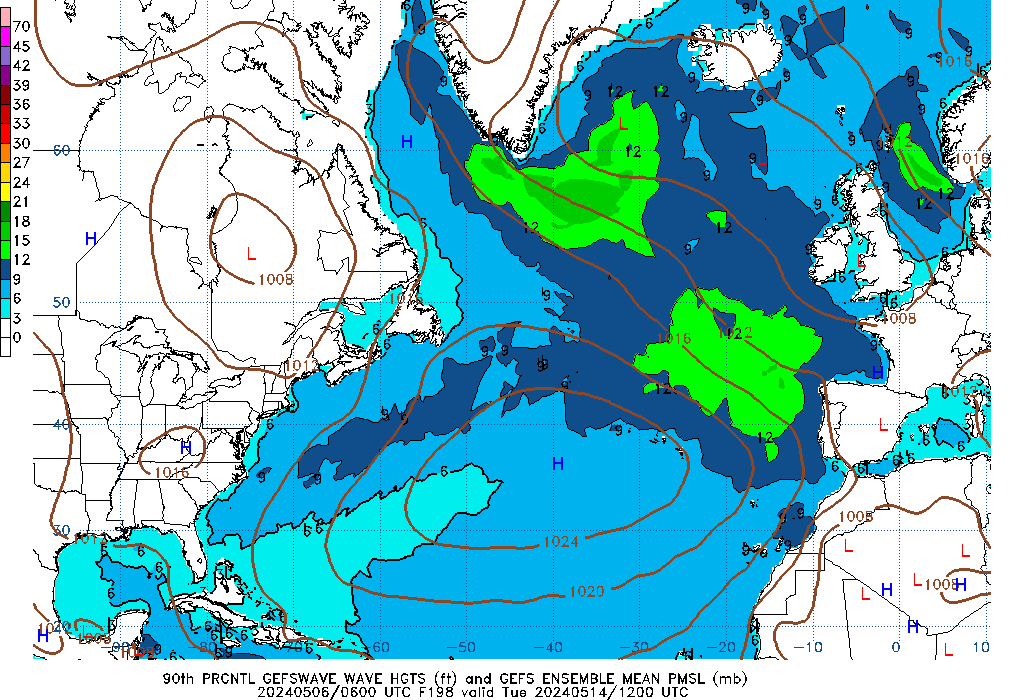 GEFSWAVE 198 Hour Wave Height  90th Percentile image