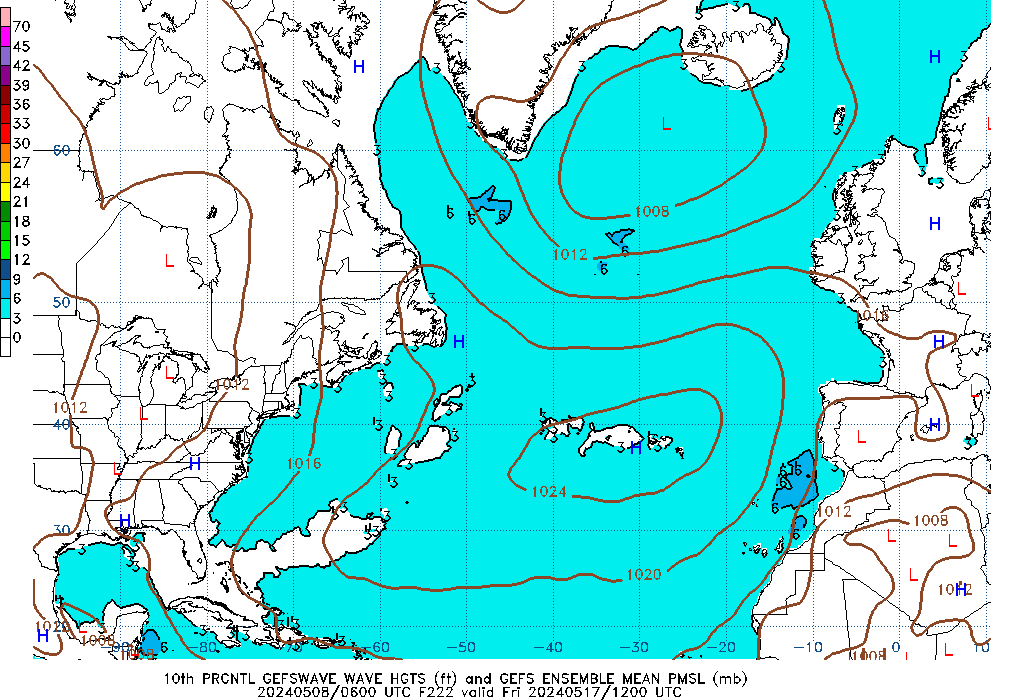 GEFSWAVE 222 Hour Wave Height  10th Percentile image