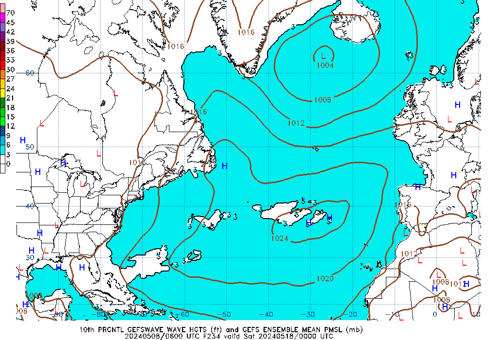 GEFSWAVE 234 Hour Wave Height  10th Percentile image