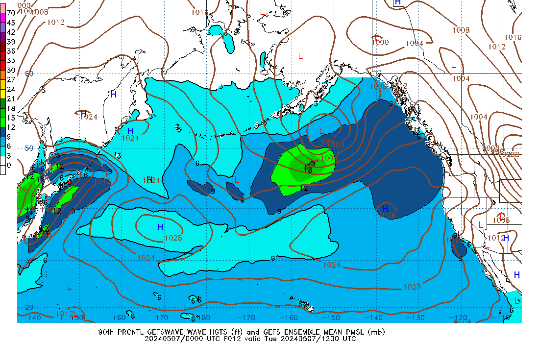 GEFSWAVE 012 Hour Wave Height  90th Percentile image