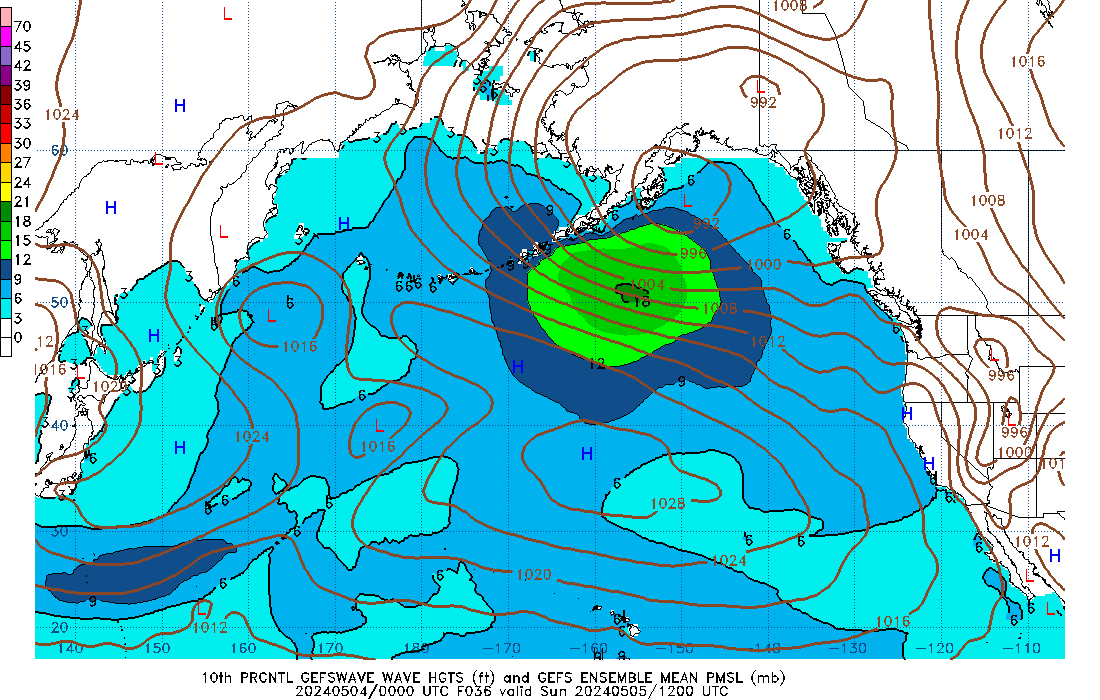 GEFSWAVE 036 Hour Wave Height  10th Percentile image