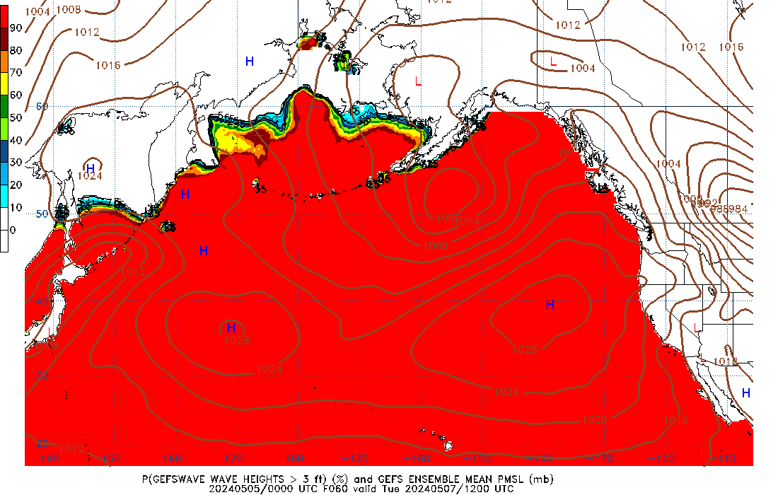 GEFSWAVE 060 Hour Wave Height greater than 3ft image