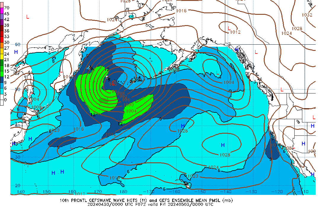 GEFSWAVE 072 Hour Wave Height  10th Percentile image