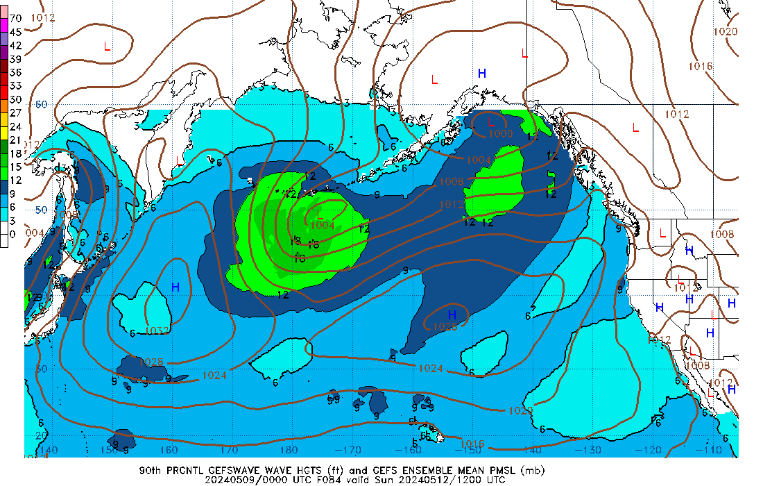 GEFSWAVE 084 Hour Wave Height  90th Percentile image