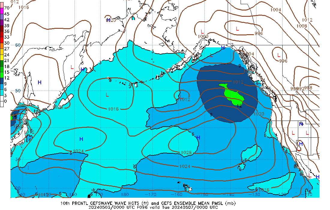 GEFSWAVE 096 Hour Wave Height  10th Percentile image
