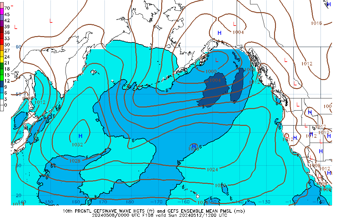 GEFSWAVE 108 Hour Wave Height  10th Percentile image