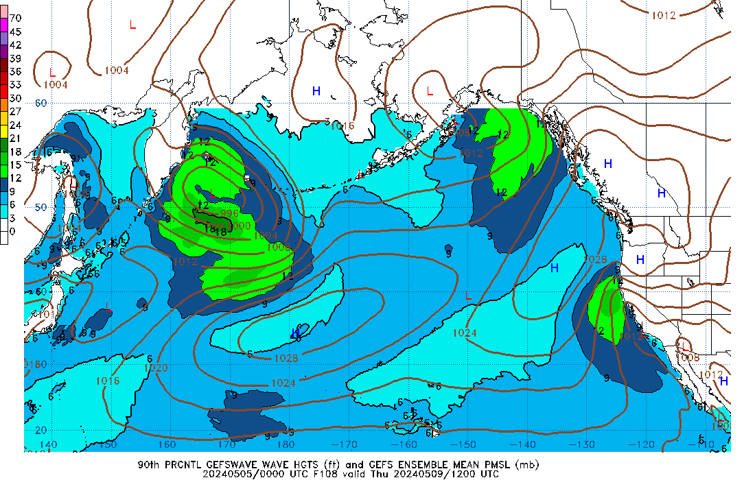 GEFSWAVE 108 Hour Wave Height  90th Percentile image