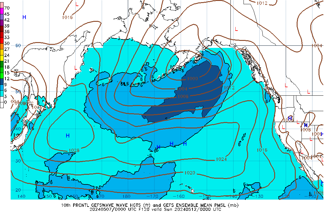 GEFSWAVE 120 Hour Wave Height  10th Percentile image