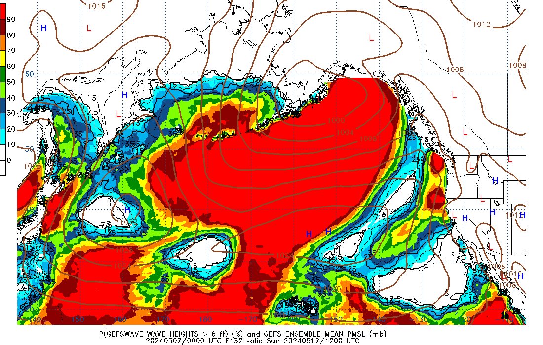 GEFSWAVE 132 Hour Wave Height greater than 6ft image