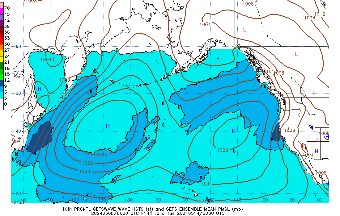 GEFSWAVE 144 Hour Wave Height  10th Percentile image