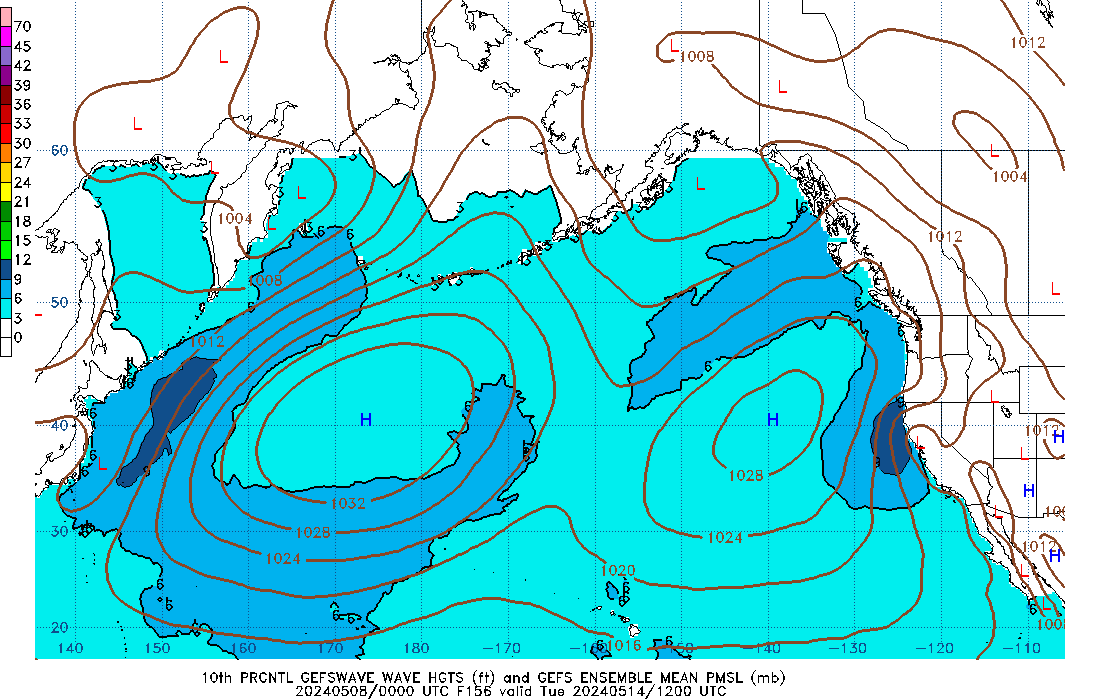 GEFSWAVE 156 Hour Wave Height  10th Percentile image