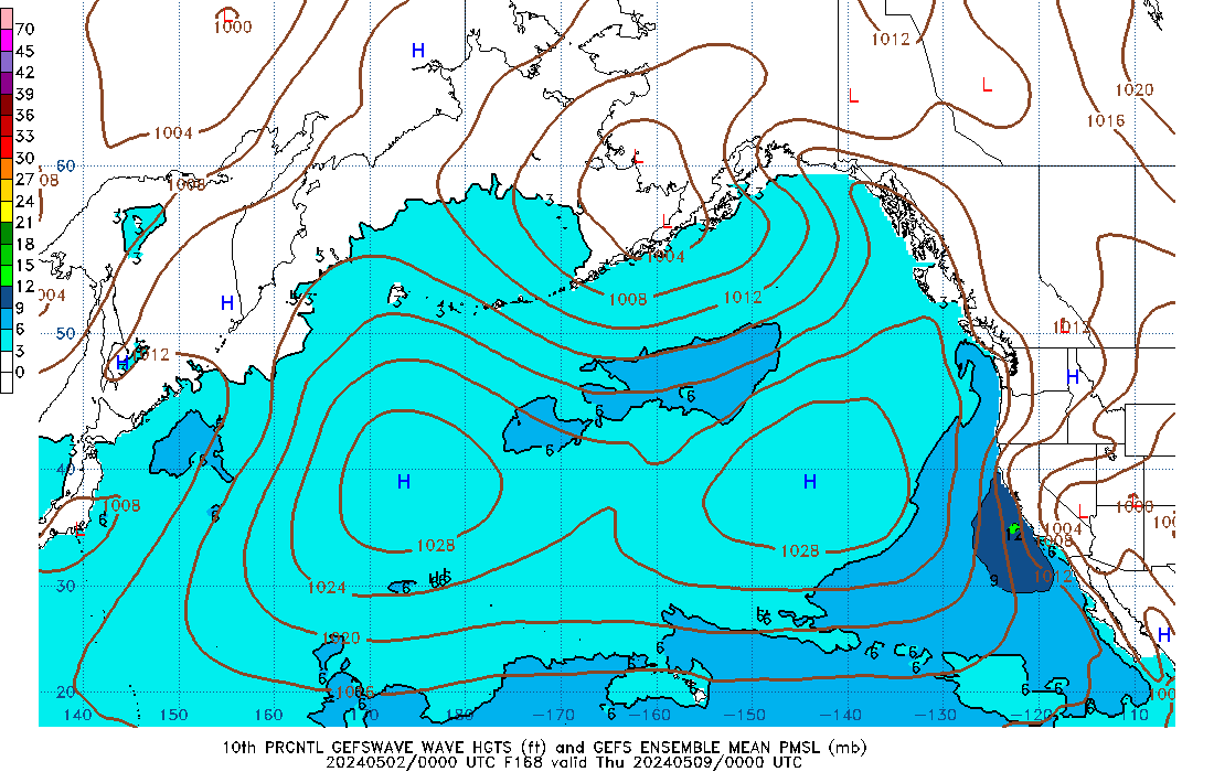GEFSWAVE 168 Hour Wave Height  10th Percentile image
