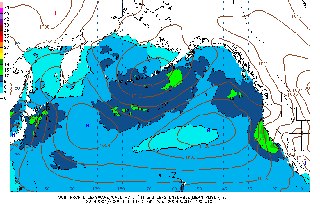 GEFSWAVE 180 Hour Wave Height  90th Percentile image