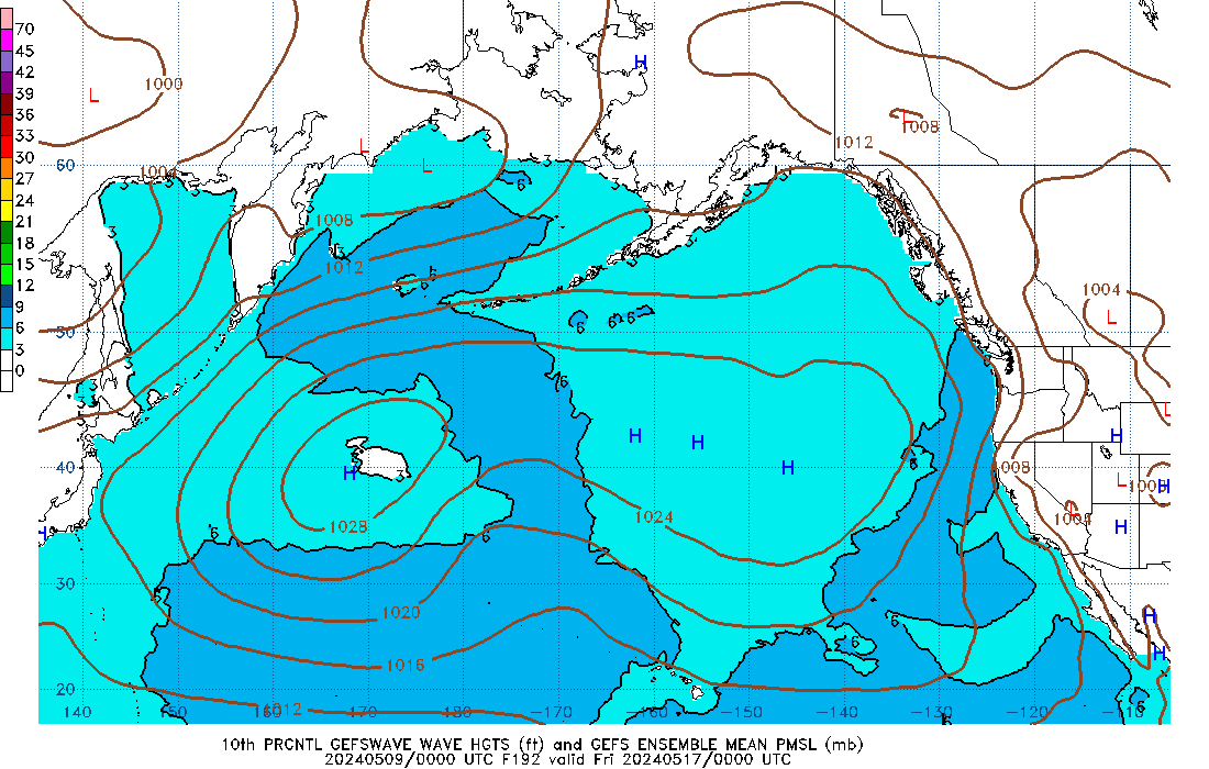 GEFSWAVE 192 Hour Wave Height  10th Percentile image