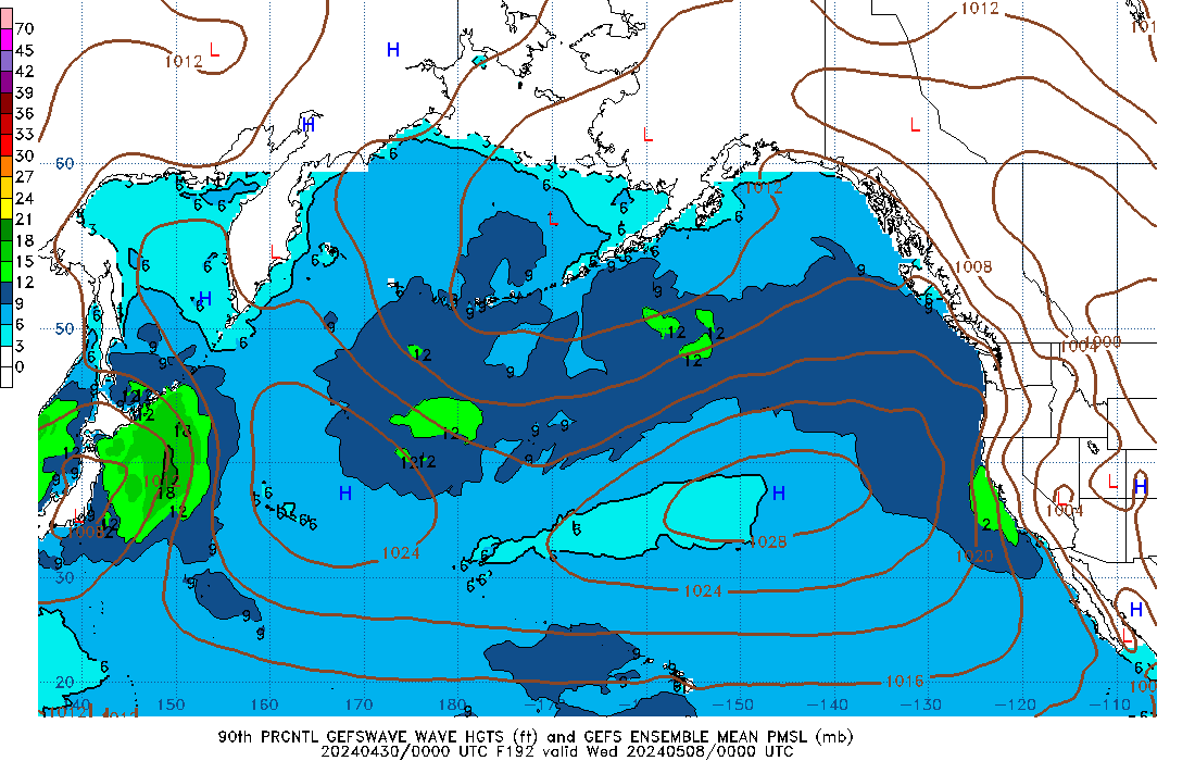 GEFSWAVE 192 Hour Wave Height  90th Percentile image