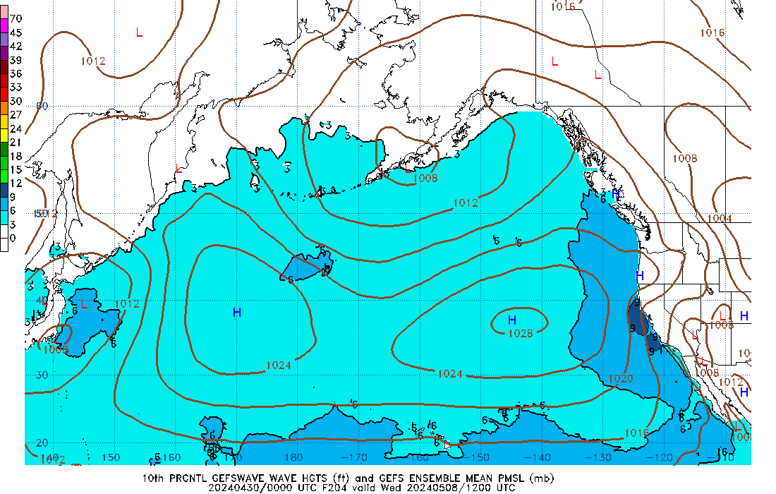 GEFSWAVE 204 Hour Wave Height  10th Percentile image