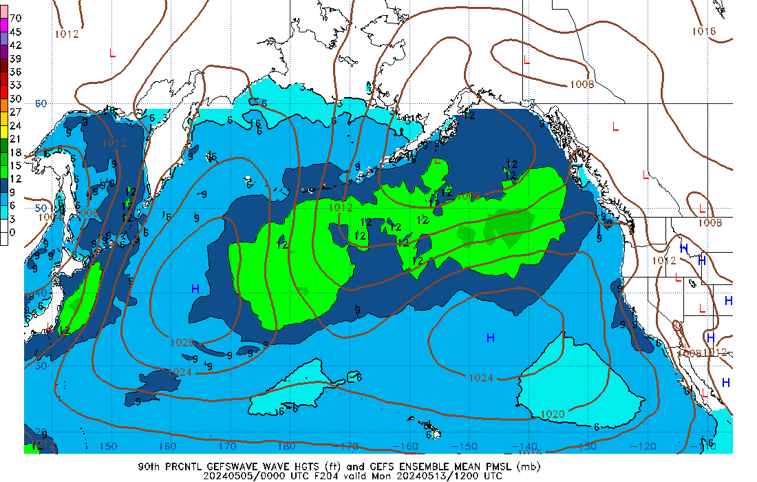 GEFSWAVE 204 Hour Wave Height  90th Percentile image
