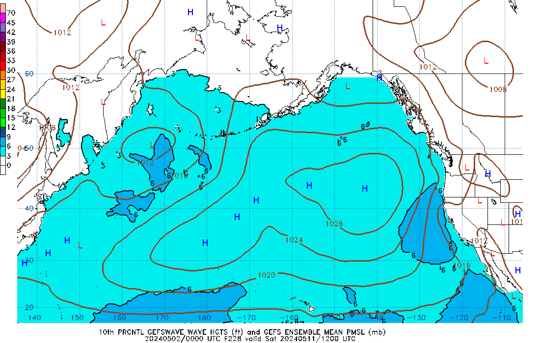 GEFSWAVE 228 Hour Wave Height  10th Percentile image