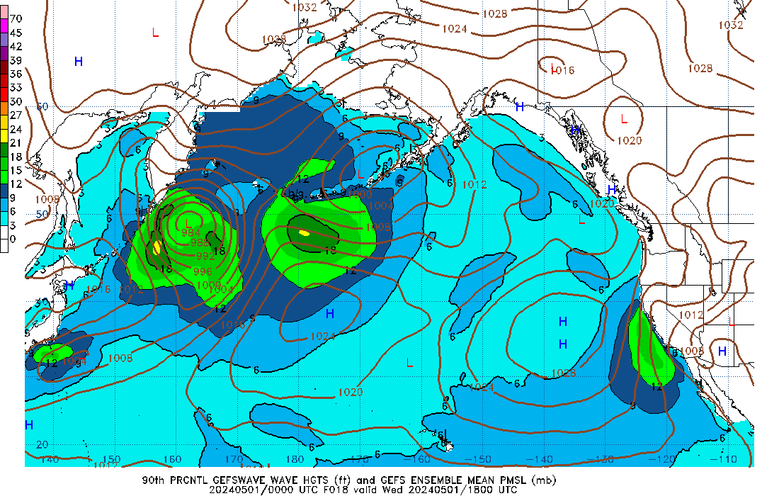 GEFSWAVE 018 Hour Wave Height  90th Percentile image