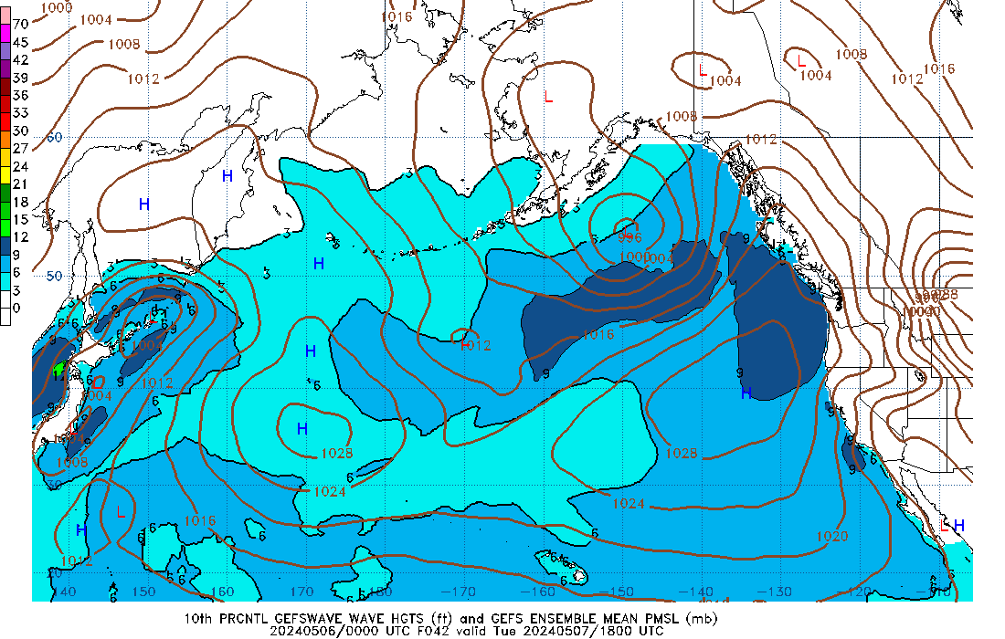 GEFSWAVE 042 Hour Wave Height  10th Percentile image