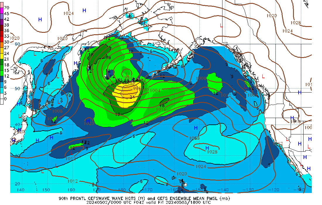 GEFSWAVE 042 Hour Wave Height  90th Percentile image