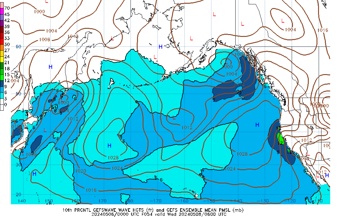 GEFSWAVE 054 Hour Wave Height  10th Percentile image