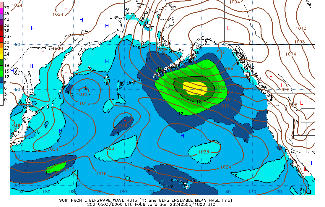 GEFSWAVE 066 Hour Wave Height  90th Percentile image
