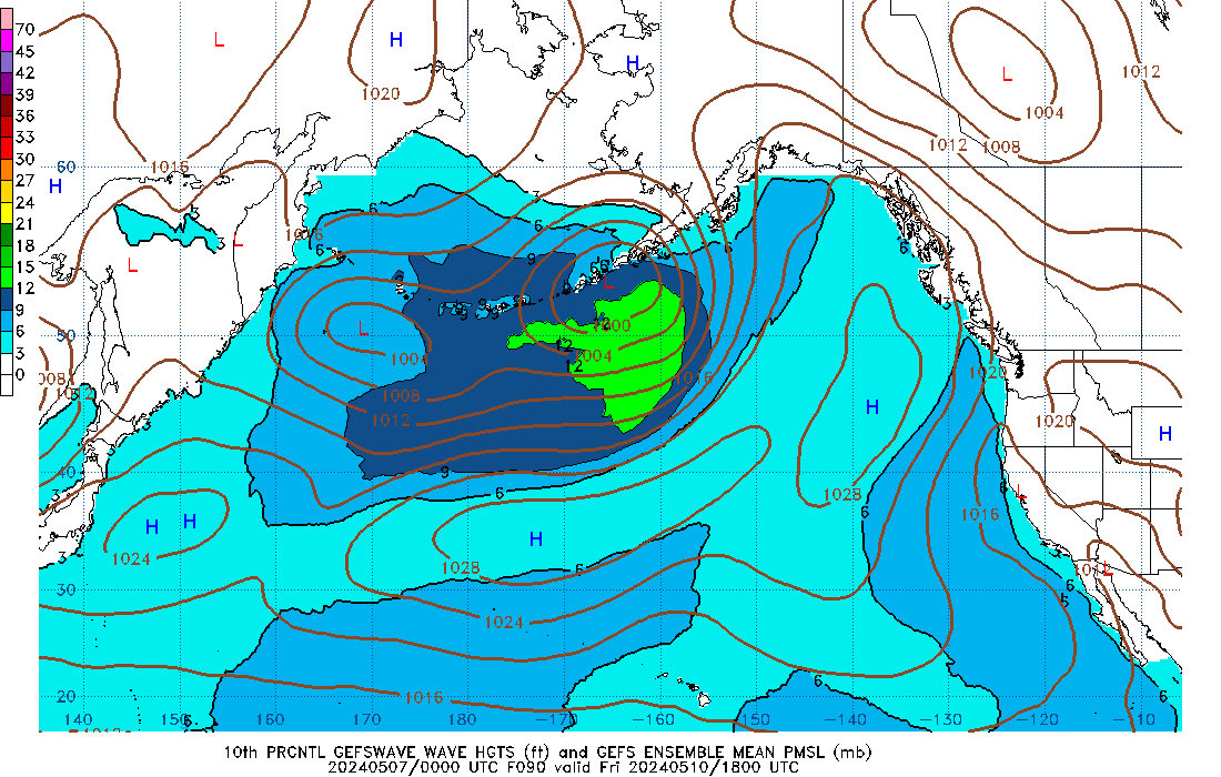 GEFSWAVE 090 Hour Wave Height  10th Percentile image
