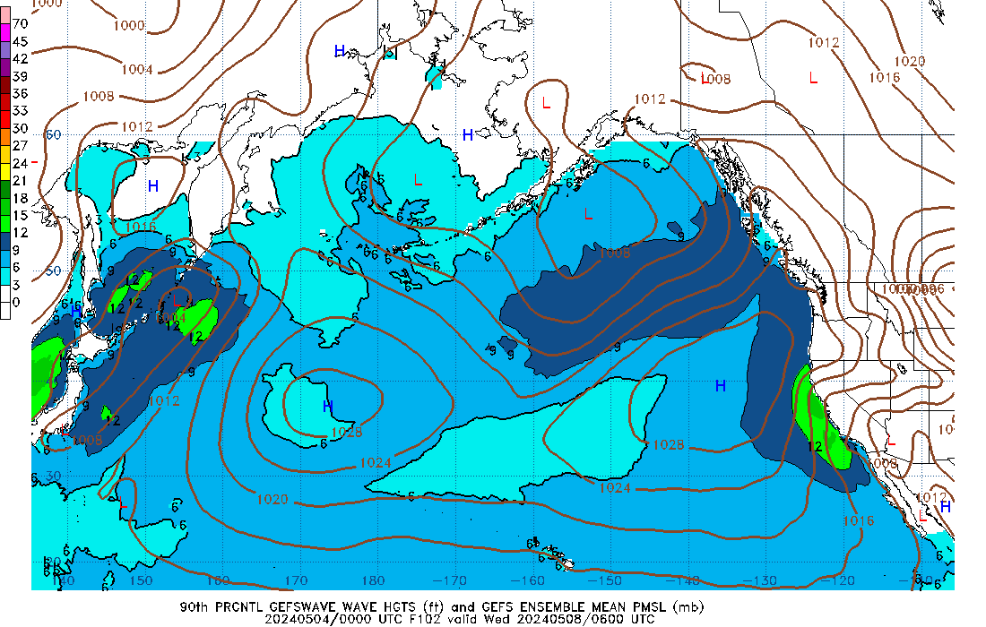 GEFSWAVE 102 Hour Wave Height  90th Percentile image