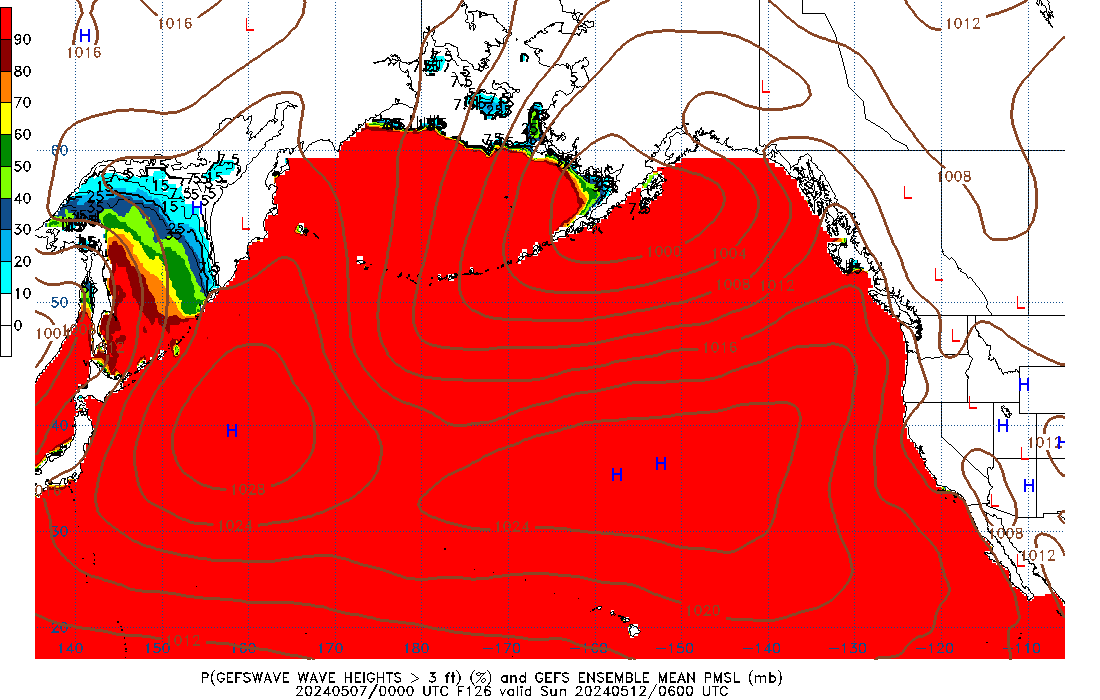 GEFSWAVE 126 Hour Wave Height greater than 3ft image