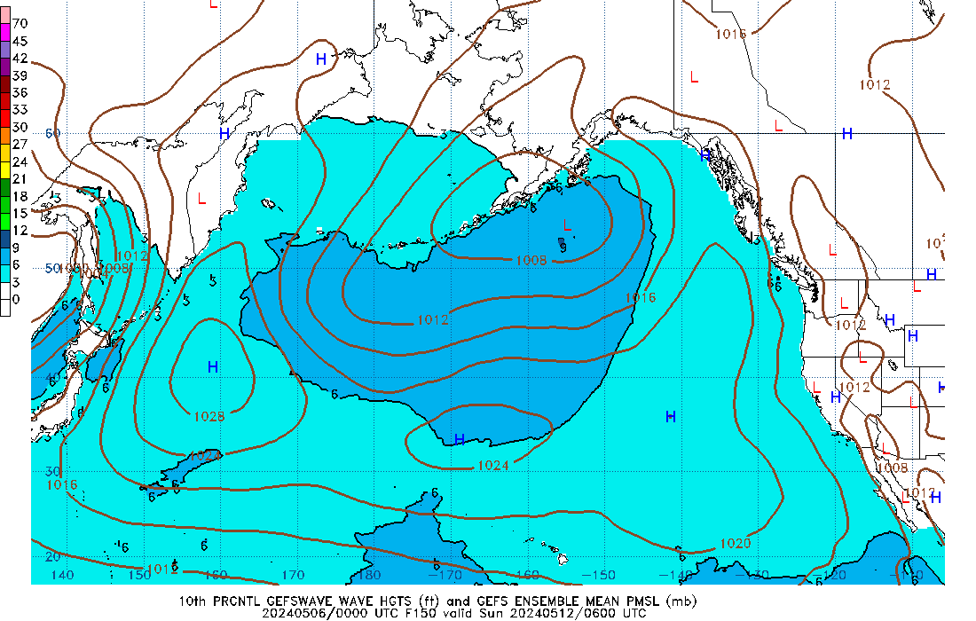 GEFSWAVE 150 Hour Wave Height  10th Percentile image