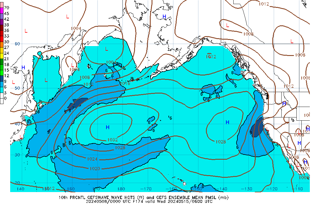GEFSWAVE 174 Hour Wave Height  10th Percentile image
