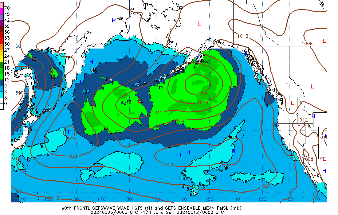 GEFSWAVE 174 Hour Wave Height  90th Percentile image