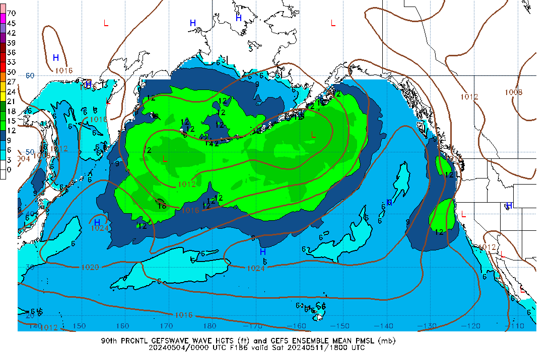 GEFSWAVE 186 Hour Wave Height  90th Percentile image