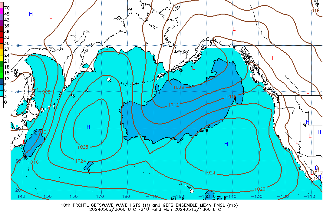 GEFSWAVE 210 Hour Wave Height  10th Percentile image