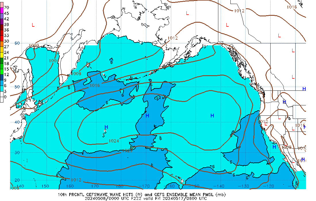 GEFSWAVE 222 Hour Wave Height  10th Percentile image