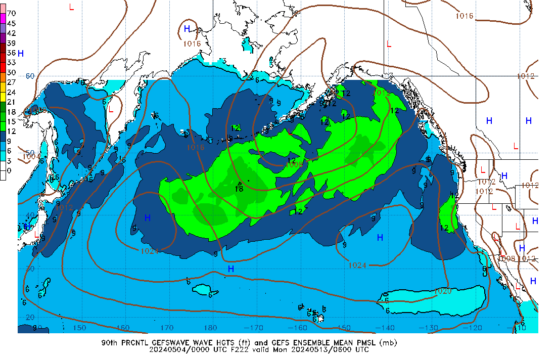 GEFSWAVE 222 Hour Wave Height  90th Percentile image