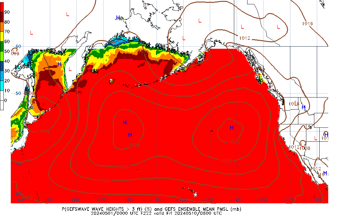 GEFSWAVE 222 Hour Wave Height greater than 3ft image