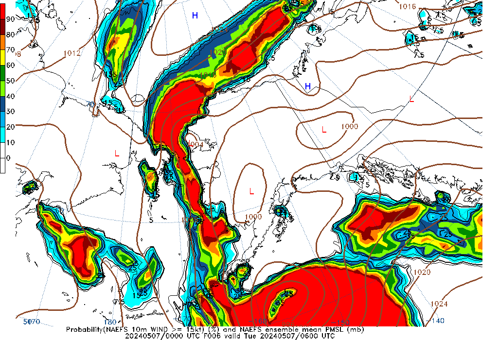NAEFS 006 Hour Prob 10m Wind >= 15kt image