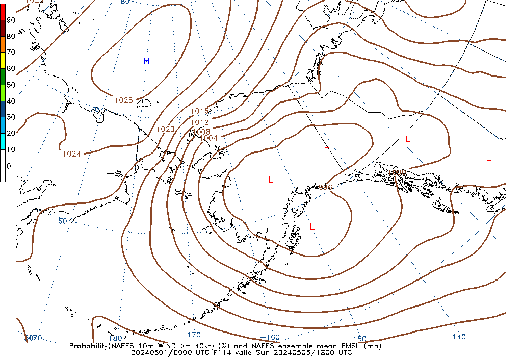 NAEFS 114 Hour Prob 10m Wind >= 40kt image