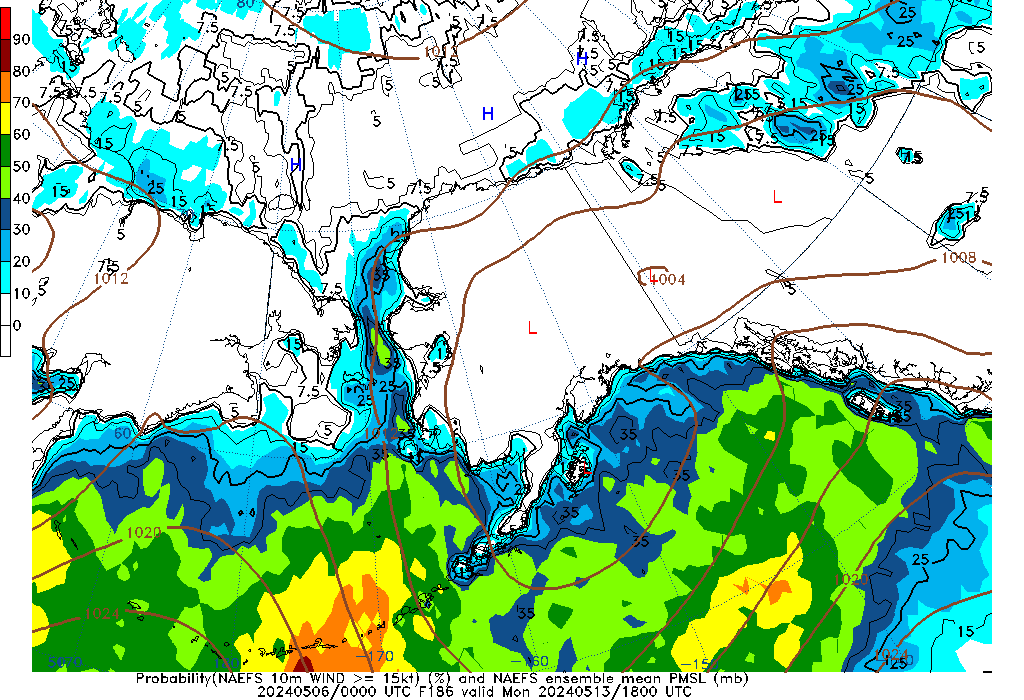 NAEFS 186 Hour Prob 10m Wind >= 15kt image