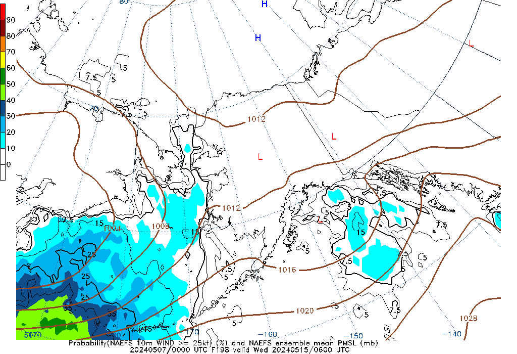 NAEFS 198 Hour Prob 10m Wind >= 25kt image