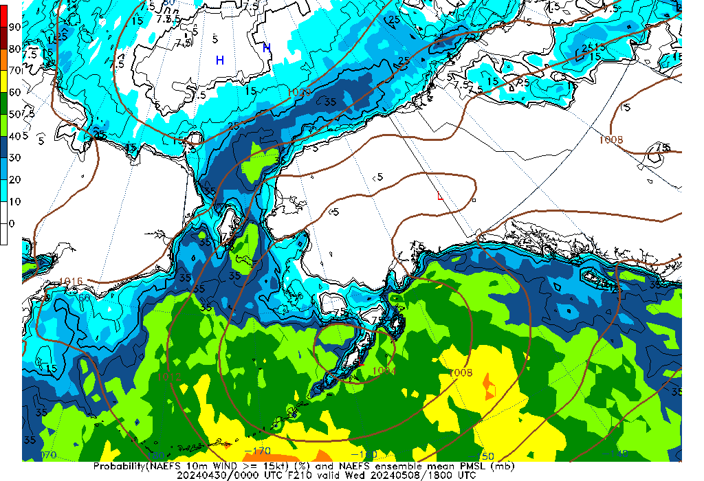 NAEFS 210 Hour Prob 10m Wind >= 15kt image