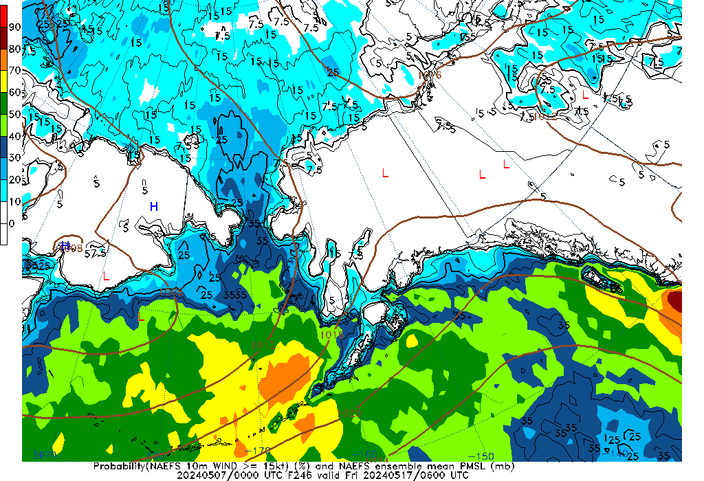NAEFS 246 Hour Prob 10m Wind >= 15kt image
