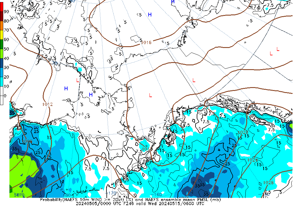 NAEFS 246 Hour Prob 10m Wind >= 20kt image
