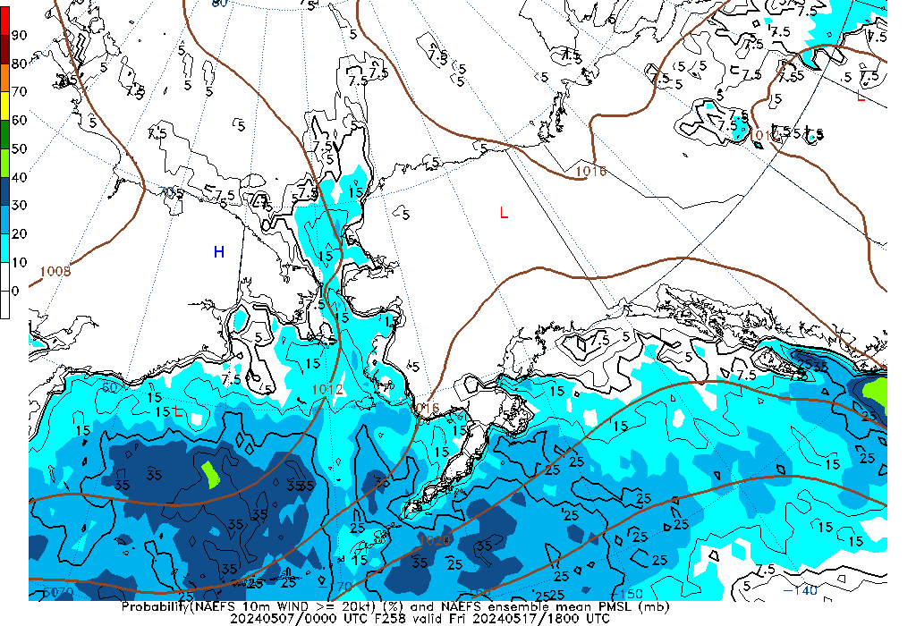 NAEFS 258 Hour Prob 10m Wind >= 20kt image